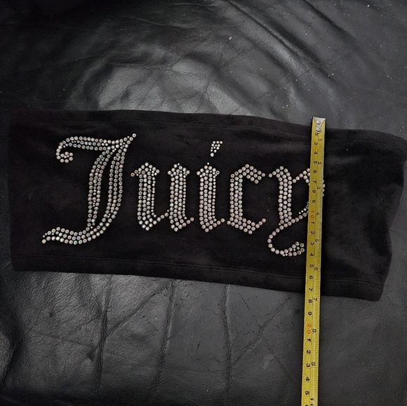 Juicy Couture Black Velour Tube Crystal Stud Preppy Embroidery Stretchy Sz S/M - Picture 3 of 8
